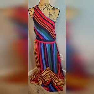 Spotlight By Warehouse Vibrant One-Shoulder Striped Dress